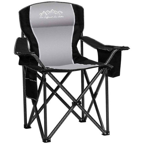SAILARY Folding Camping Chair, Heavy Duty Portable Lawn Chairs with Cooler Bag, Side Pocket & Cup Holder, Folding Chairs for Outside Support 450lbs Black