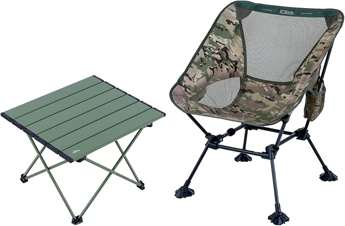 iClimb 1 Folding Table and 1 Anti-Sinking Chair Bundle, Ultralight Compact for Adults Outdoor Beach Backpacking Hiking Cam...
