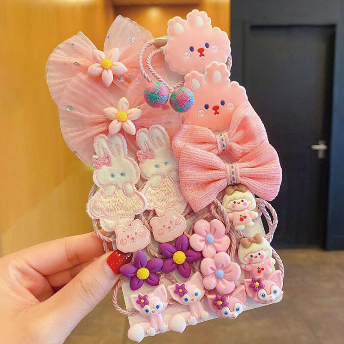 Likeggoad Cute Cartoon Elastic Hair Ties for Baby Girls, Rubber Bands Hair Bands Ropes Ponytail Holder for Toddlers (Random 2 Sets, Mixed Styles)