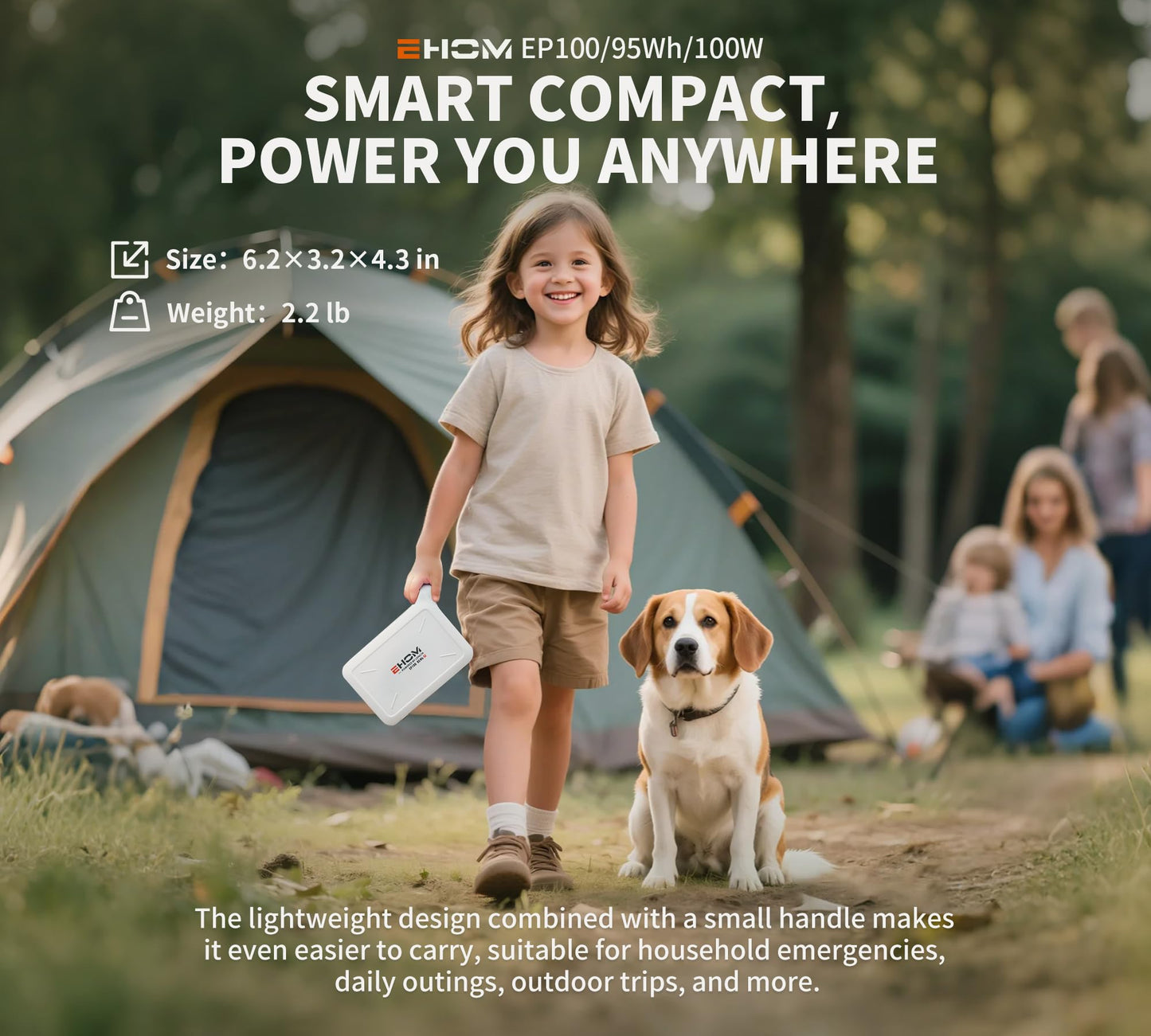 EHOM Portable Power Station 100W, 95Wh Lithium Battery Generator, EP100-2, White-Green, Pure Sine Wave AC/USB Outlets for Camping & Home