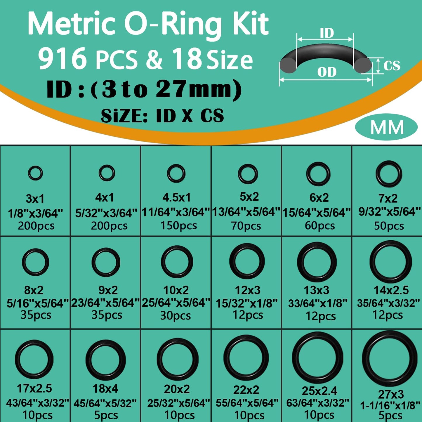XBVV 37 Size 1075 Pcs Faucet Washers & O-Rings Kit & Plumbing Gasket 3-in-1 Home Universal Rubber Washers Assortment Kit for Faucet Hose Spigot Plumbing Seal Repair with Pick Hook