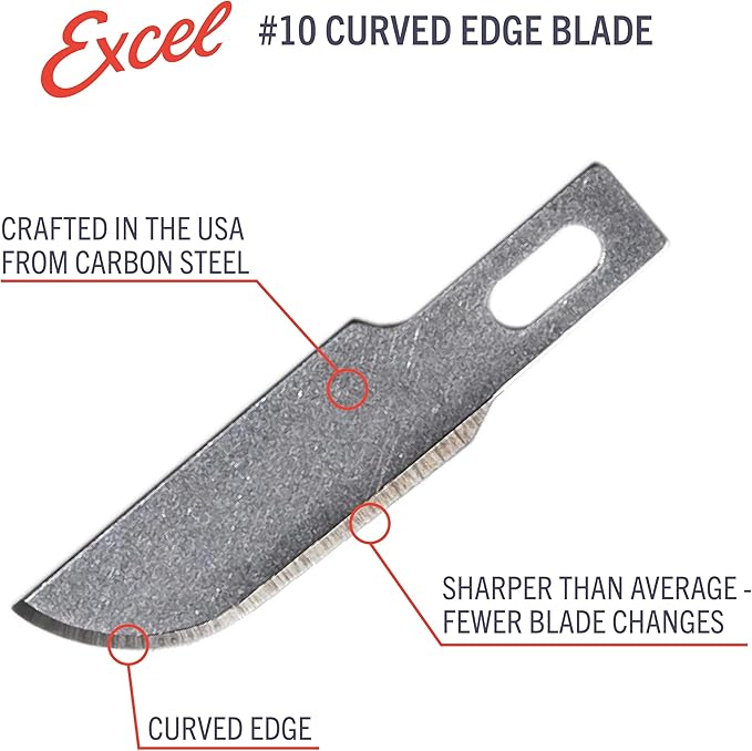 Excel Blades 50 PCS Hobby Blade Refill, #10 High Carbon Steel Curved Hobby Knife Blades Replacement, For Precision Cutting, Multi-Purpose Professional, Hobby, and Crafting