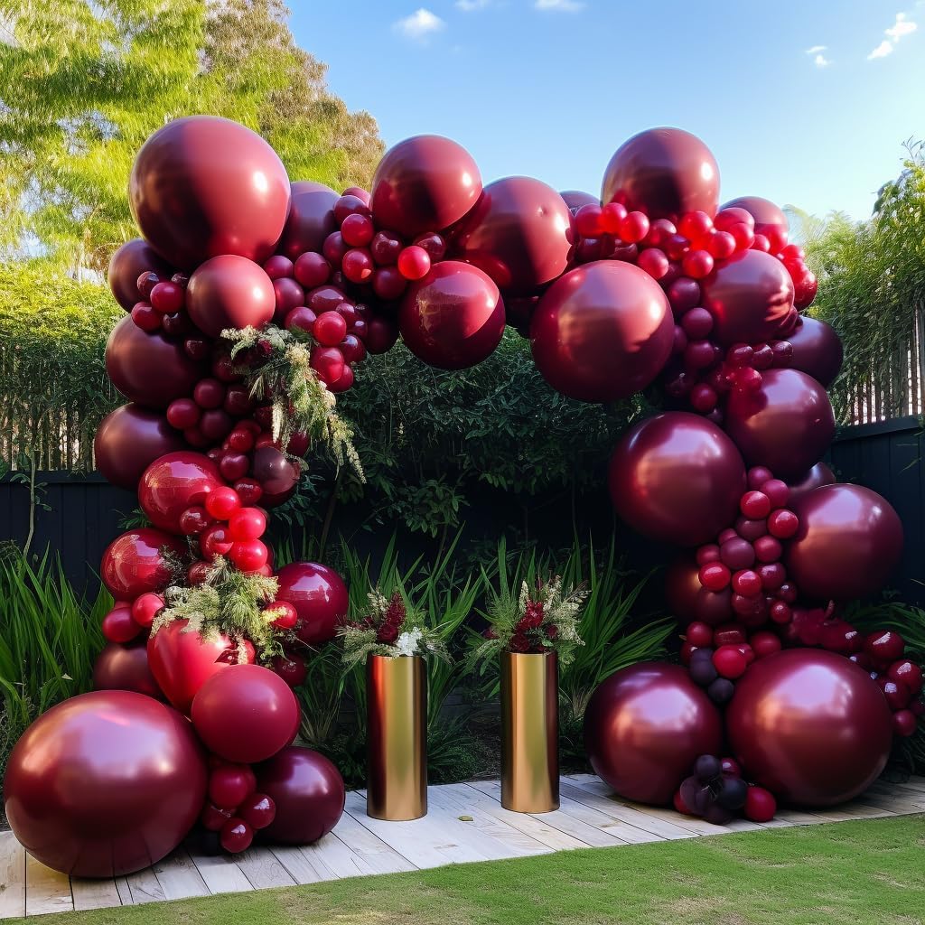 Burgundy Balloons Double Stuffed Maroon Balloon Garland Different Sizes 18/12/5in Wine Red Balloons Ruby Red Balloon Arch Kit for Birthday Mother Day Baby Shower Wedding Party Decorations.