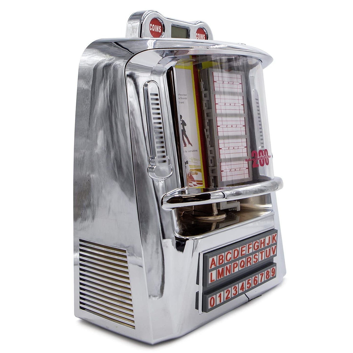 arkrocket Wall-O-Matic Jukebox Bluetooth Speaker FM Radio Retro Tabletop - Full Size 1:1, Silver Chrome, Model AR-WB01