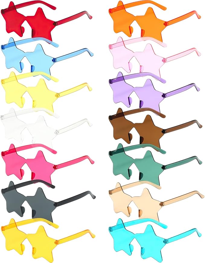14 Pairs Star Shaped Rimless Sunglasses Frameless Star Sunglasses Transparent Candy Color Glasses Tinted Eyewear Bachelore...
