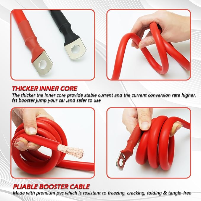 NOONE Booster Jumper Cables Heavy Duty 2/0 Gauge 30 FT 1500 AMP with Quick Connect Plugs for Truck SUV Car with up to 8-Liter Gasoline