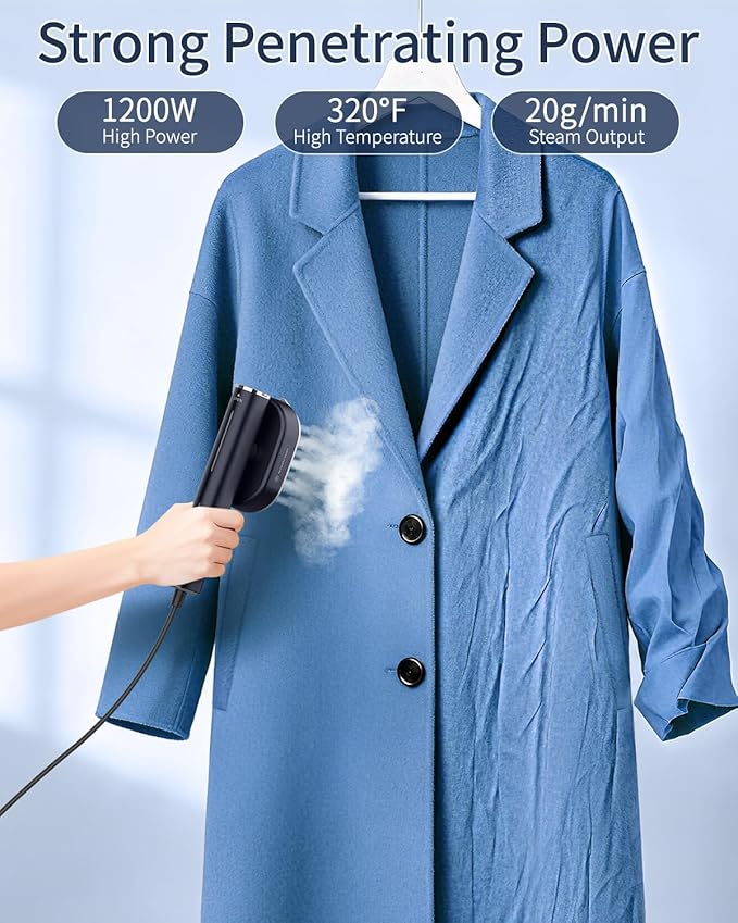 Portable Steamer For Clothes Travel Mini Steamer and Iron Fast 10s Heat-Up, Horizontal and Vertical 1200W Effortless Wrinkle Removal, Garment Steamer and Iron for Travel Office Home(110-120V)