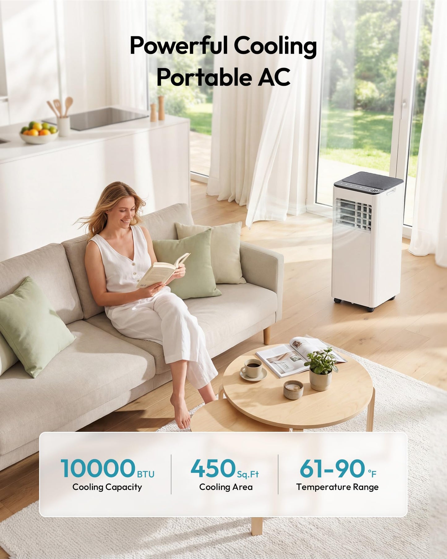EUHOMY 10,000 BTU Portable Air Conditioner, 3-in-1 Portable AC Unit with Cools, Dehumidifier, Fan, 50 dB Sleep Mode, Cools 450 Sq.Ft. with 400 CFM Airflow, Installation Kit for Bedroom, Livingroom