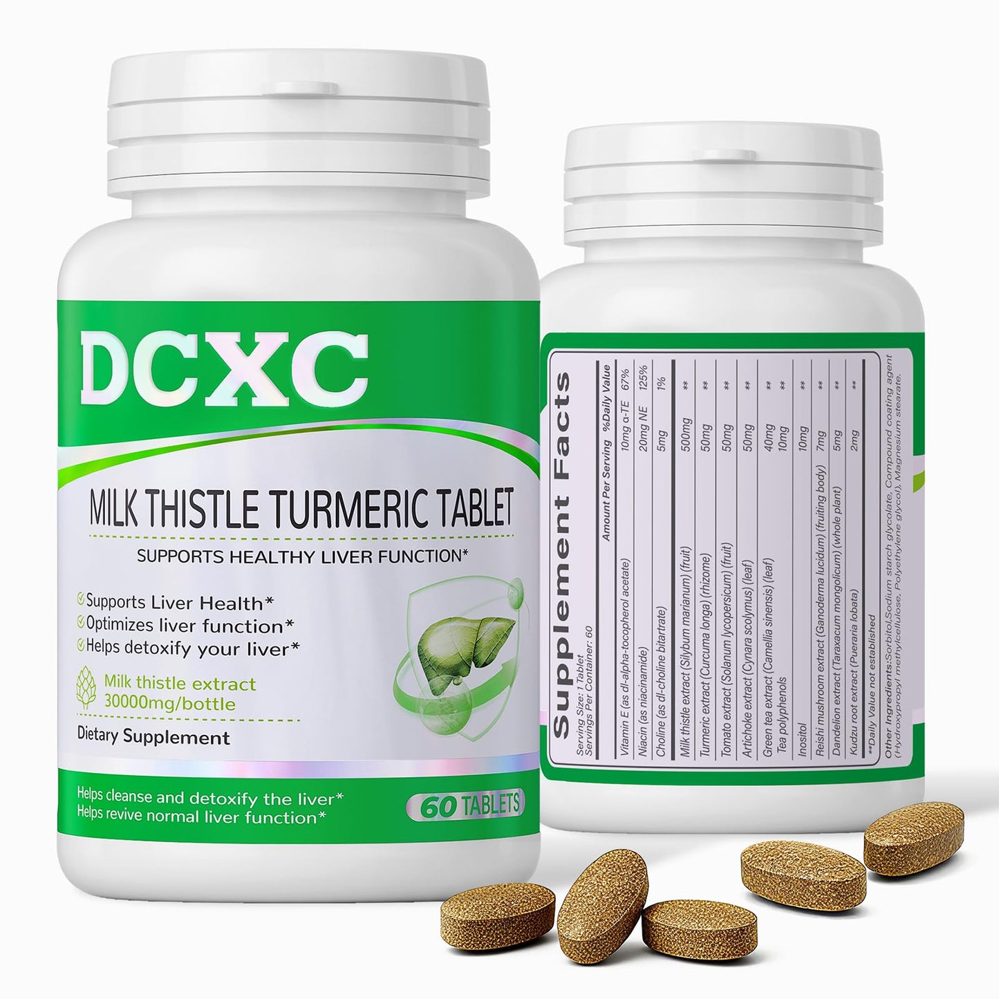 DCXC Liver Detox Supplement,30000mg Milk Thistle Turmeric Tablet,Stay up Late – Supports Liver Health – 60 Tablets
