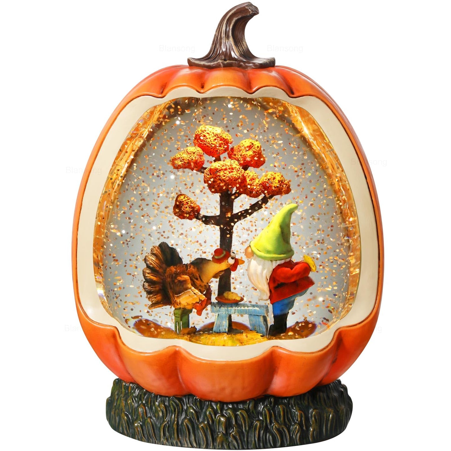 Blansong Fall Snow Globe Pumpkin Fall Decorations for Home Gnome Turkey Swirling Glitter Timer Thanksgiving Gift Autumn Harvest Fall Decor