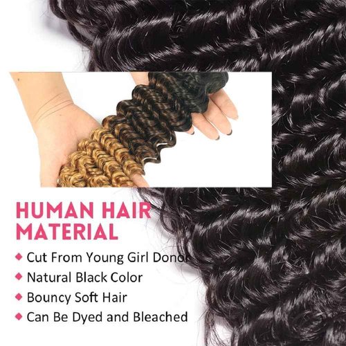12A Deep Wave Human Hair Bundles 16 18 20 Inch Curly Bundles Human Hair 100% Unprocessed Brazilian Virgin Hair Deep Wave 3 Bundles Double Strong Weft Glossy Hair Bundles Natural Color Soft