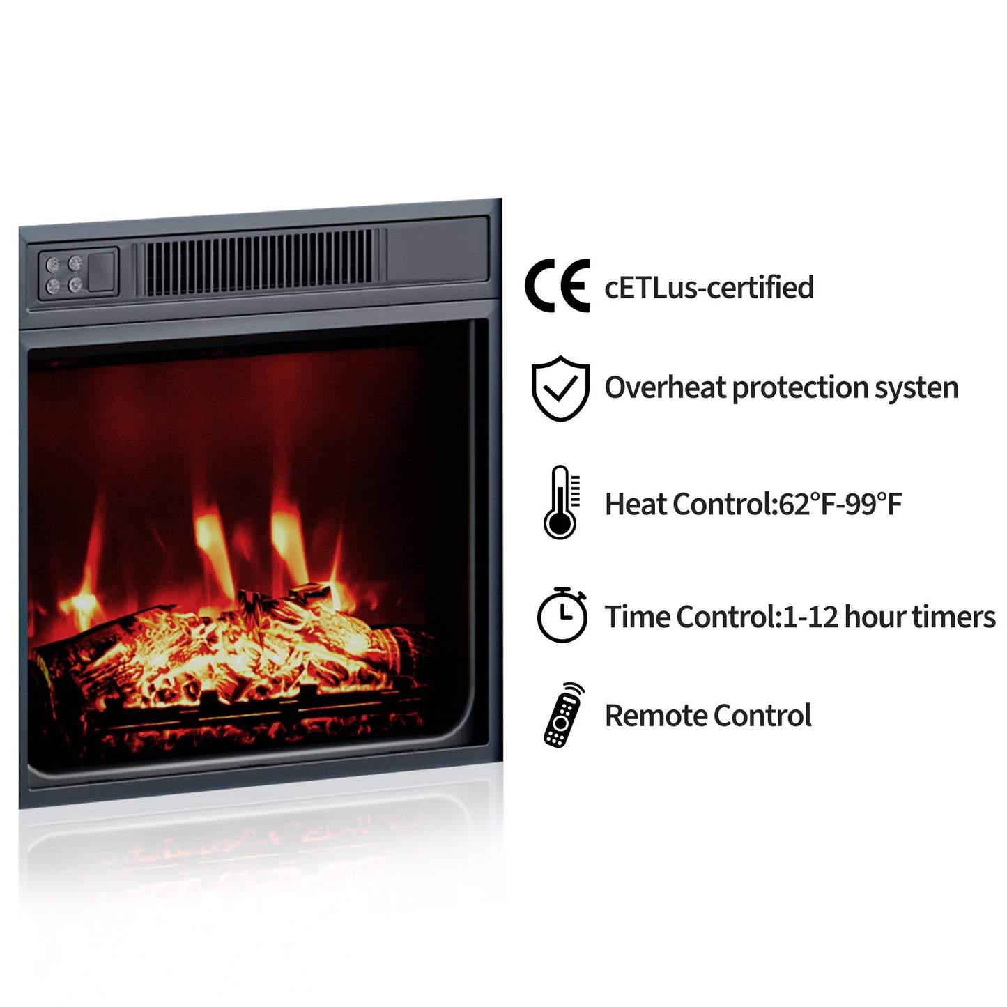67" Recessed Electric Fireplace - 1500W WiFi Heater, 12 Flame Colors, Wall Mounted & Remote Control, Low Noise Insert for Living Room&Bedroom