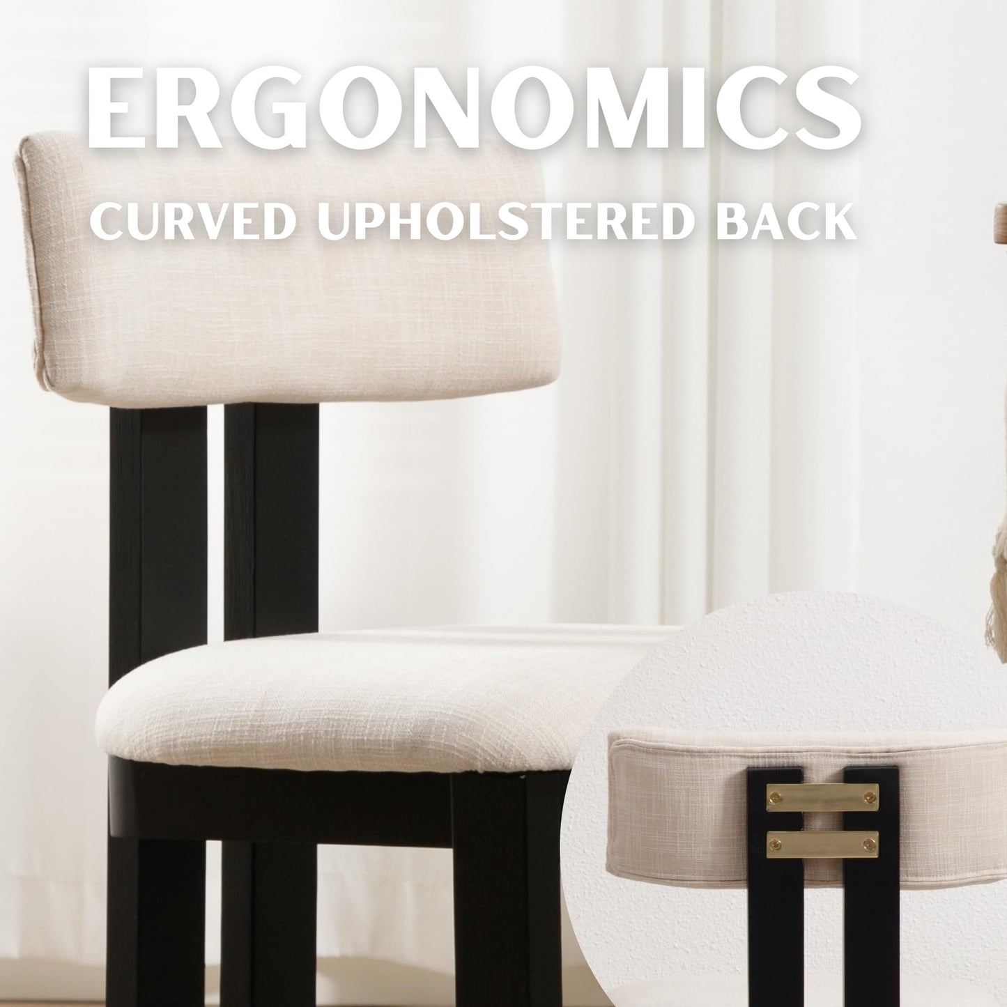RIVOVA Dining Chairs Set of 4, Modern Upholstered Kitchen Dining Room Chairs with Curved Backrest and Black Wood Legs, Beige