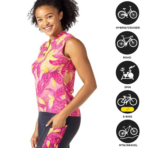 Terry Soleil Womens Sleeveless Bike Jersey, UPF 50+ Sun Top, Athletic Fit Moisture Wicking Cycling Zippered Tank - Goldirox, Medium