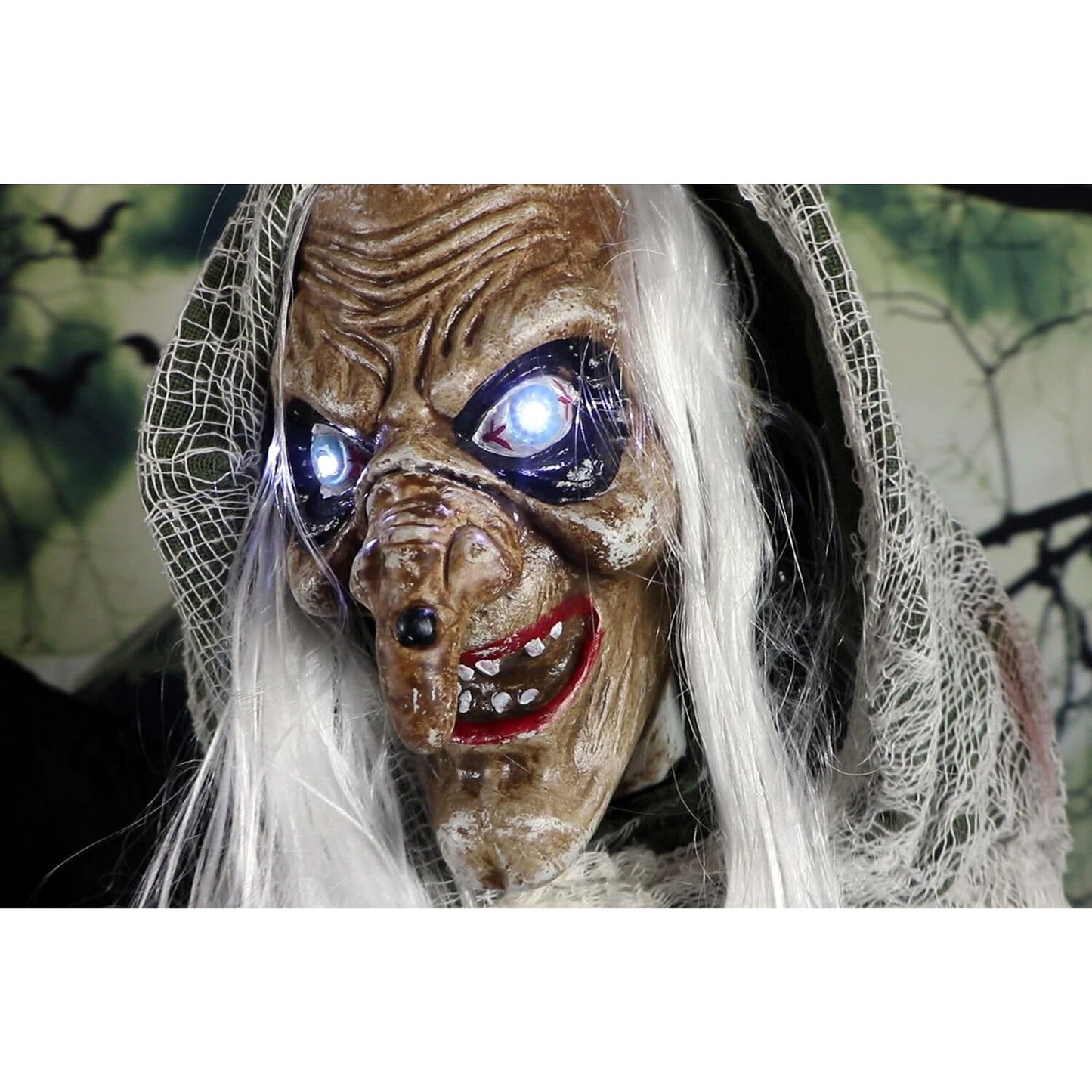 Haunted Hill Farm Life-Size Scary Talking Witch, Animatronic with Touch Activated Lights and Sound, Battery Operated Indoor or Covered Outdoor Decoration, Creepy Halloween Prop