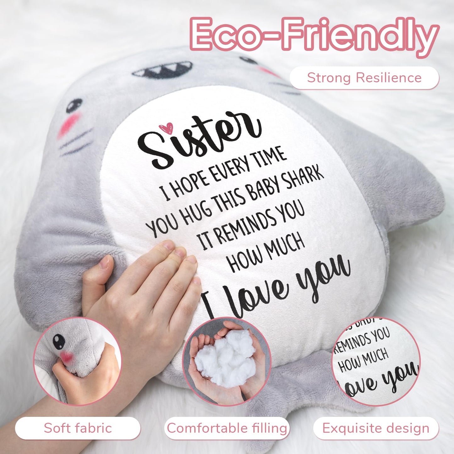 IDELTIME Sister Birthday Gifts, I Love You Shark Pillow, Big Sister Gifts for Girls from Sisters Brothers, Gift for Sister in Law on Birthday, Christmas, Wedding, Cute Decorative Throw Pillow