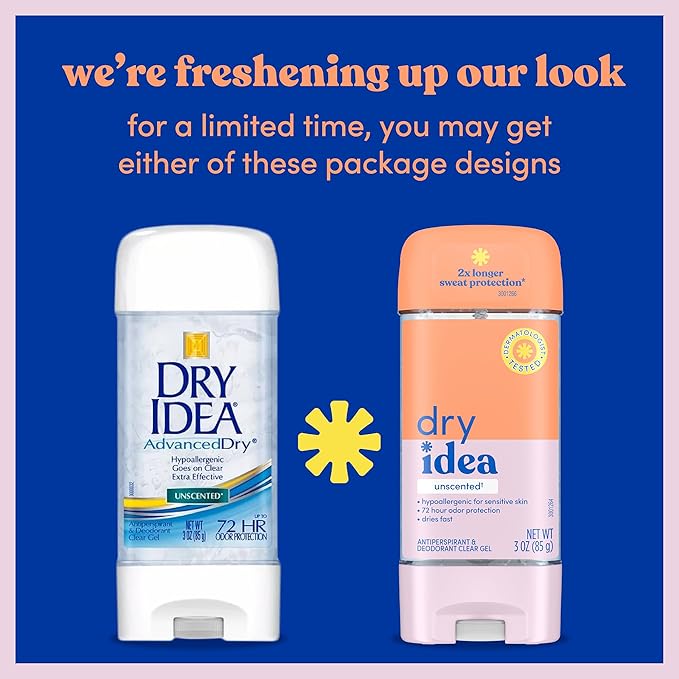 Dry Idea Gel Deodorant & Antiperspirant for Women - Hypoallergenic for Sensitive Skin, 2X Longer Sweat Protection, 72Hr Sweat & Odor Protection, Unscented, Womens Deodorant, 3 oz (Pack of 12)