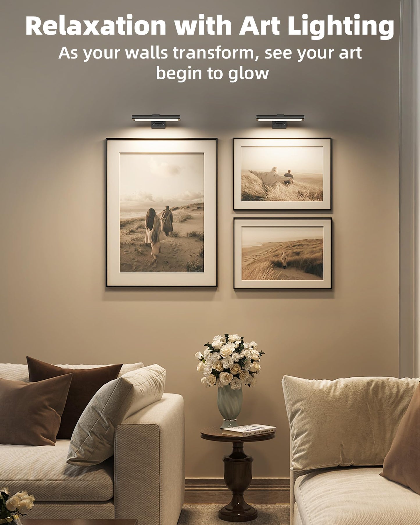 EZVALO Picture Light for Wall, Rechargeable 2400mAh Battery Lights Wireless Remote, 3 Color & Dimmable Magnetic 8'' LED Lights Display for Painting, Living Room, Gallery, Bedroom, Dashboard(Black-2P)