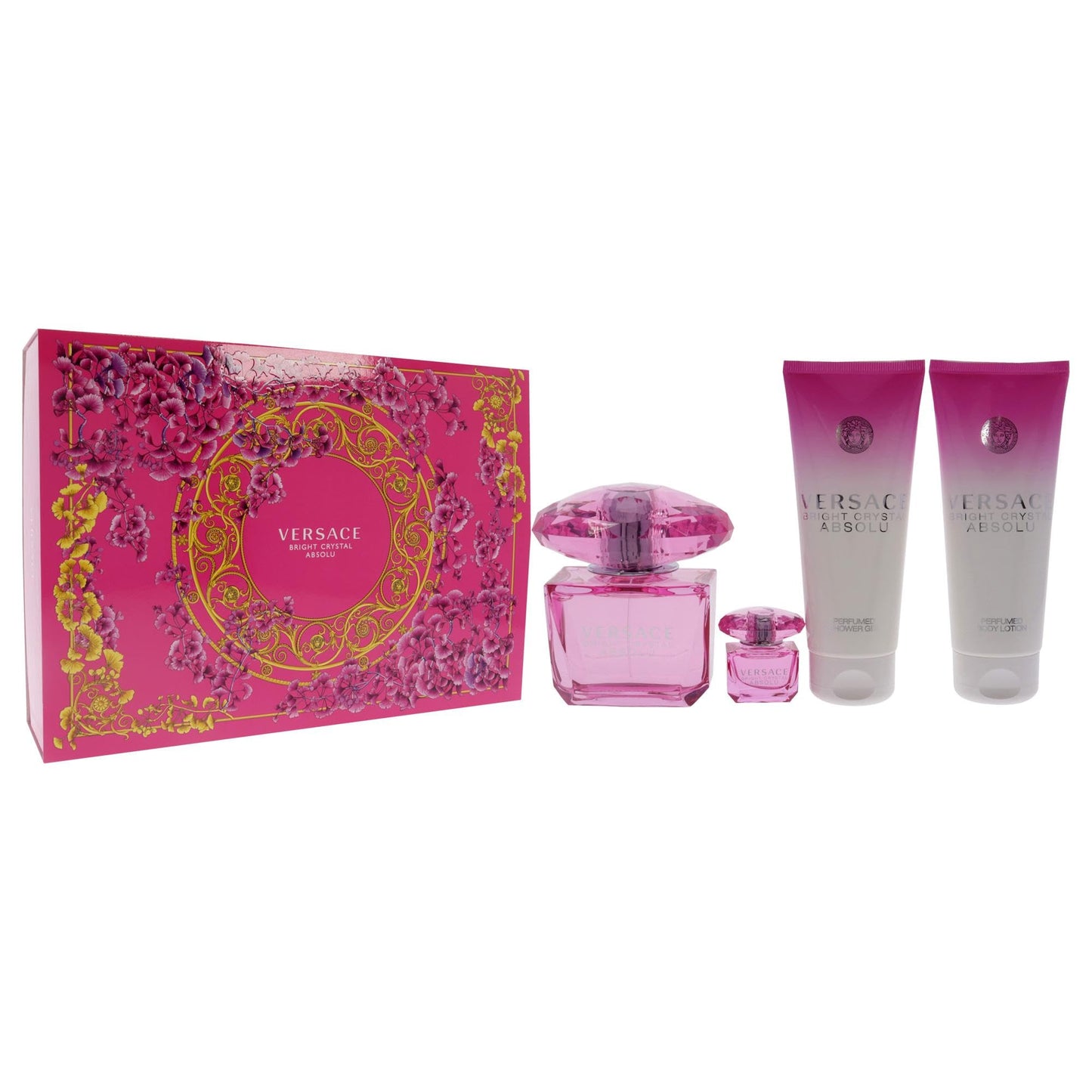 Versace Bright Crystal Absolu by Versace for Women - 4 Pc Gift Set 3oz EDP Spray,5ml EDP Spray Mini,3.4oz Shower Gel,3.4oz Body Lotion