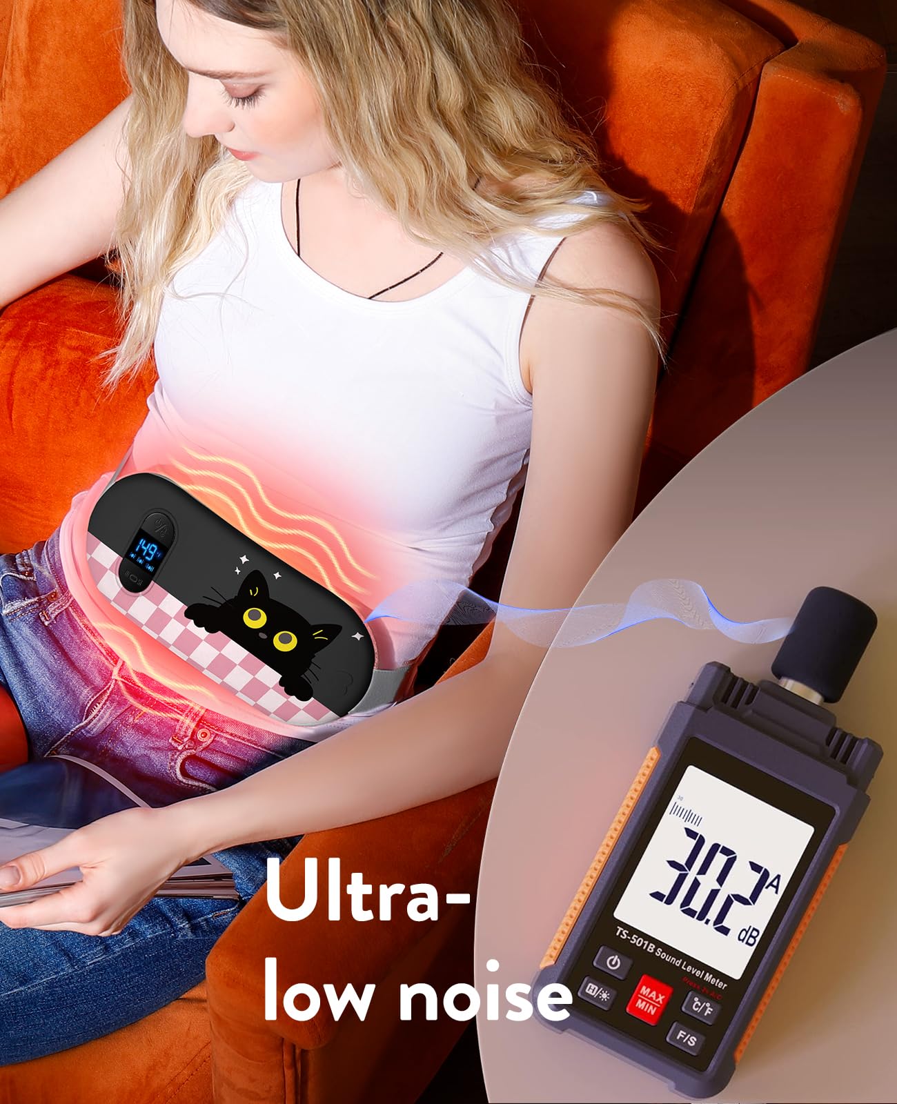 Portable Heating Pad for Period Cramps: Menstrual Heating Pad with Unique Design, Fast Heating Pad with 6 Heat Levels and 6 Massage Modes, Gifts for Her, Women, Teens and Girls