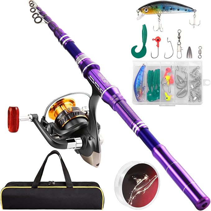 Castaroud Fishing Rod and Reel Combos, Carbon Fiber Telescopic Fishing Pole Kit with Spinning Reel, Fishing Line, Fishing ...