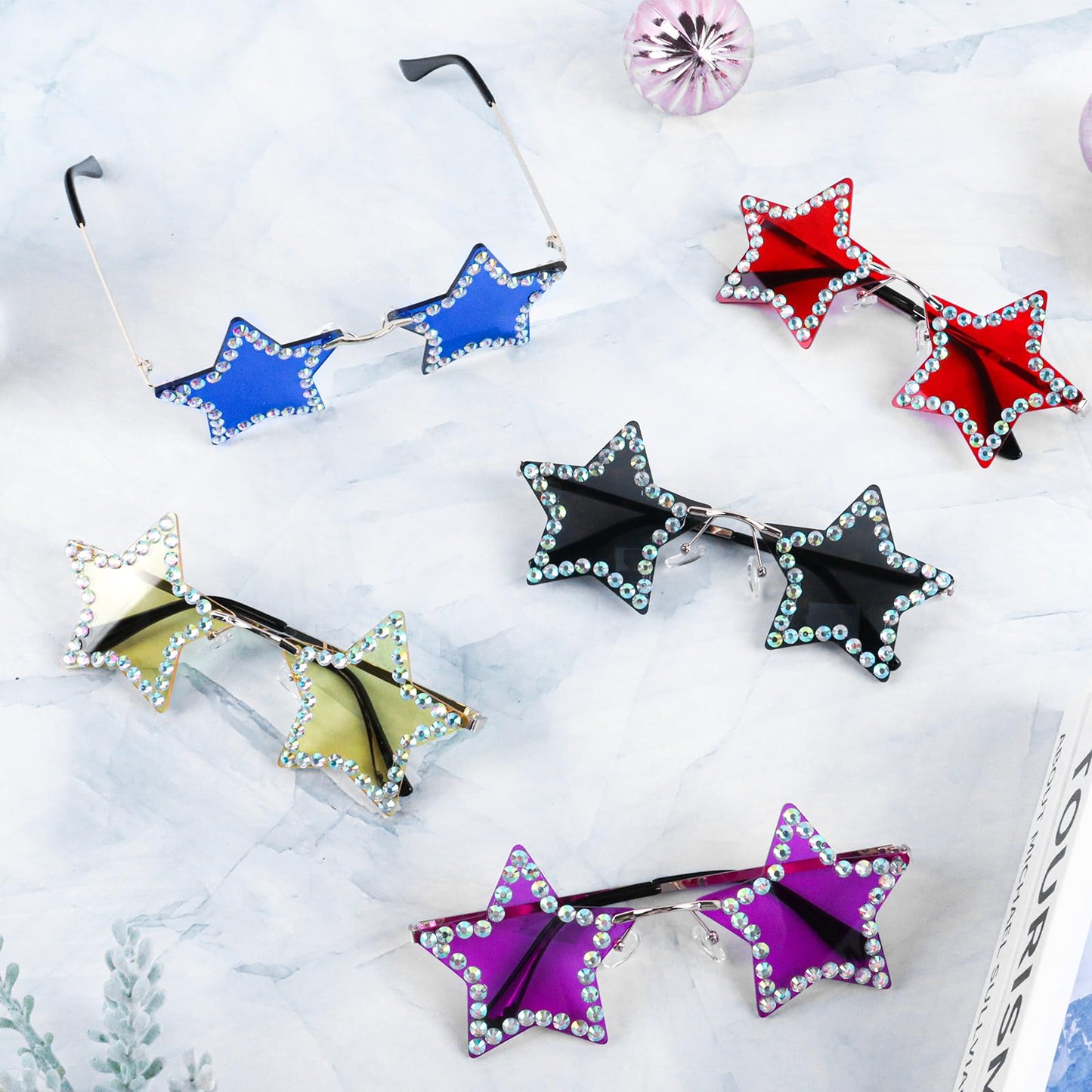 Klfoho Rimless Star Shape Sunglasses Fashion Glasses Women Men Party Christmas Cosplay Glasses Pentagram Sunglasses