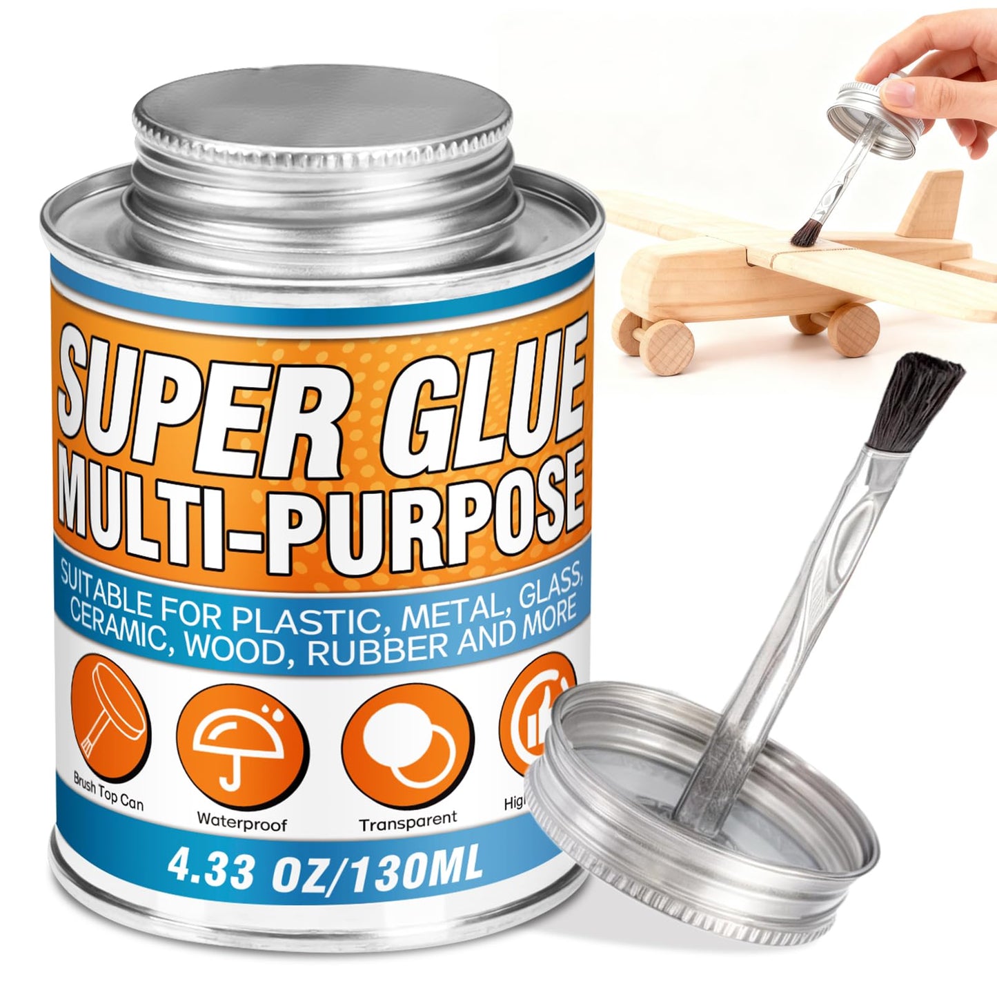 Super Glue with Brush (130ml) - All Purpose Strong Clear Adhesive, Waterproof Superglue Multi-Purpose Glue Gel for Wood, Ceramic, Glass, Leather, Plastic, Rubber, DIY Crafts & Industrial Repairs