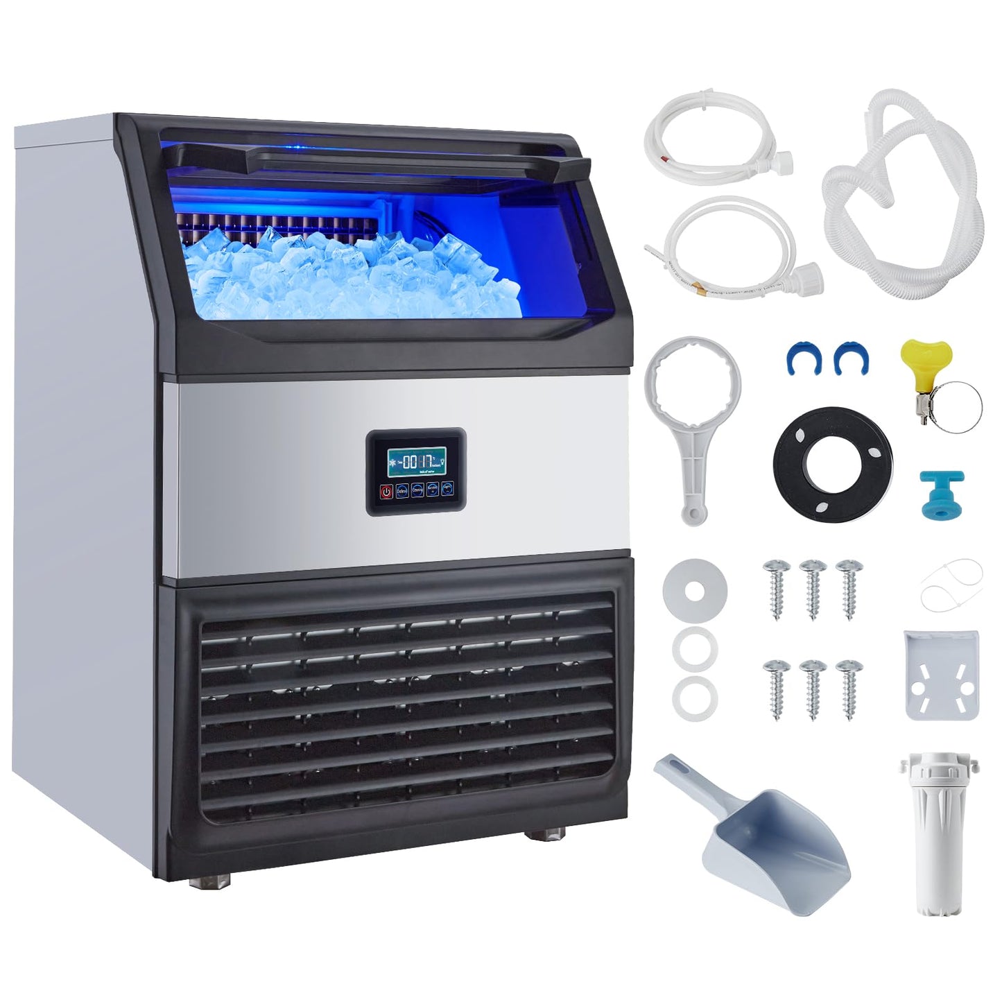 Commercial Ice Maker, 265lbs/24H Production, 55lbs Storage, Quiet & Energy-Saving 580W Compressor, Produces 126 Cubes of Ice in 15 Minutes, for Home, Bar, Cafe, Restaurant