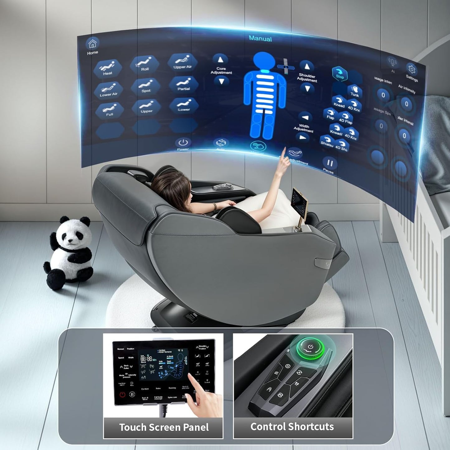HealthRelife 3D Massage Chair Full Body Recliner - Zero Gravity with Heat, 12 Auto-Massage Modes, Shiatsu Foot Massage, with 55“ SL-Track，28 Airbags Massage, Foot Rollers,Free Dust Cover (Black)