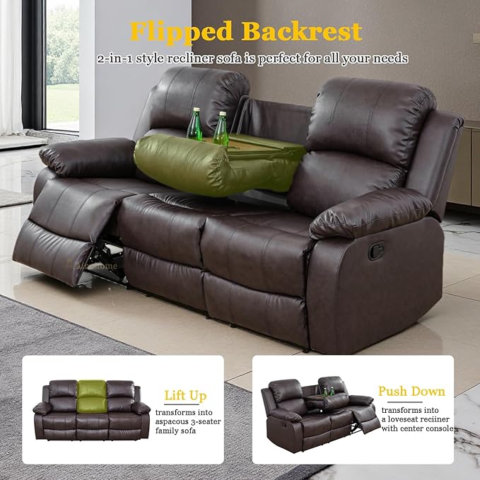 A Ainehome Living Room Furniture Set Leather Recliner Sofa Set Loveseat Chair Furniture Sofa Set for Living Room/Small Space/Rv/House/Office/Theater Seating (A-Brown Leather, Sofa+Loveseat)