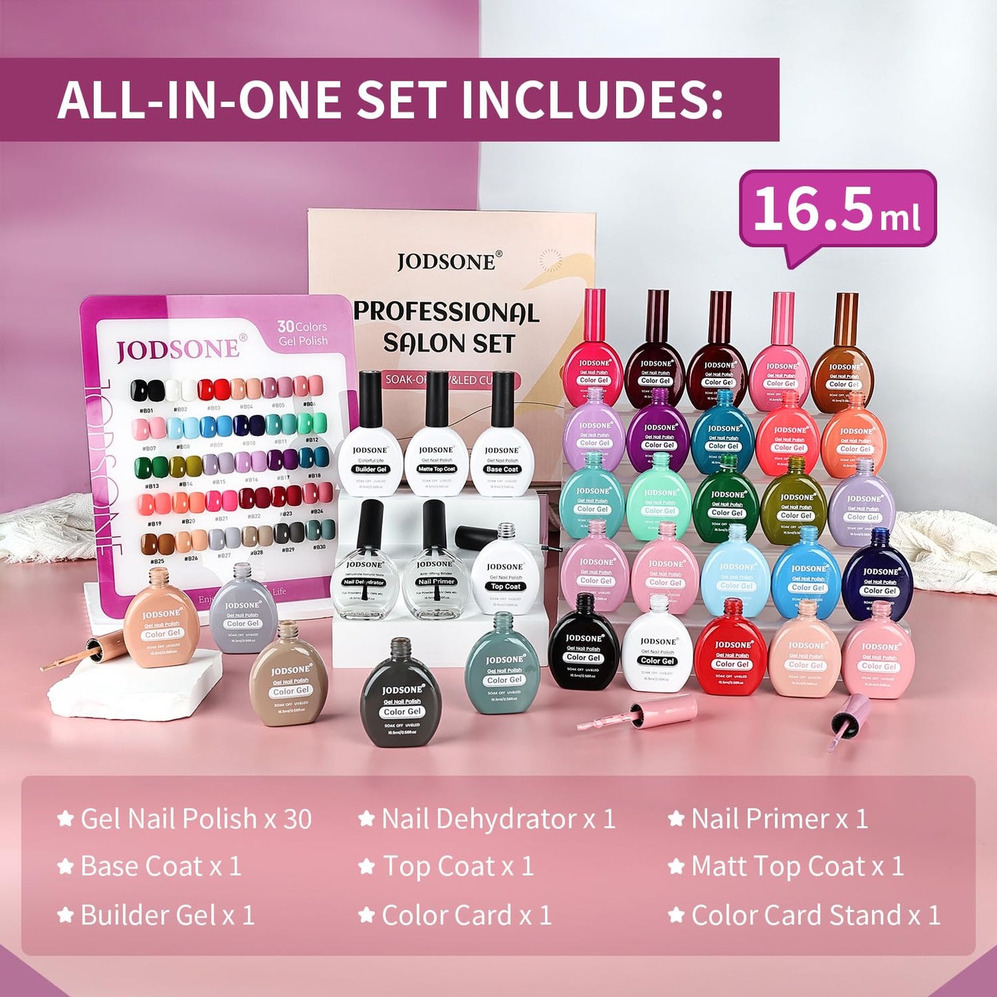 JODSONE 30 Colors Gel Nail Polish Set, 6 PCS, 16.5ml Each, Same Color Bottles, Functional Gel Polish
