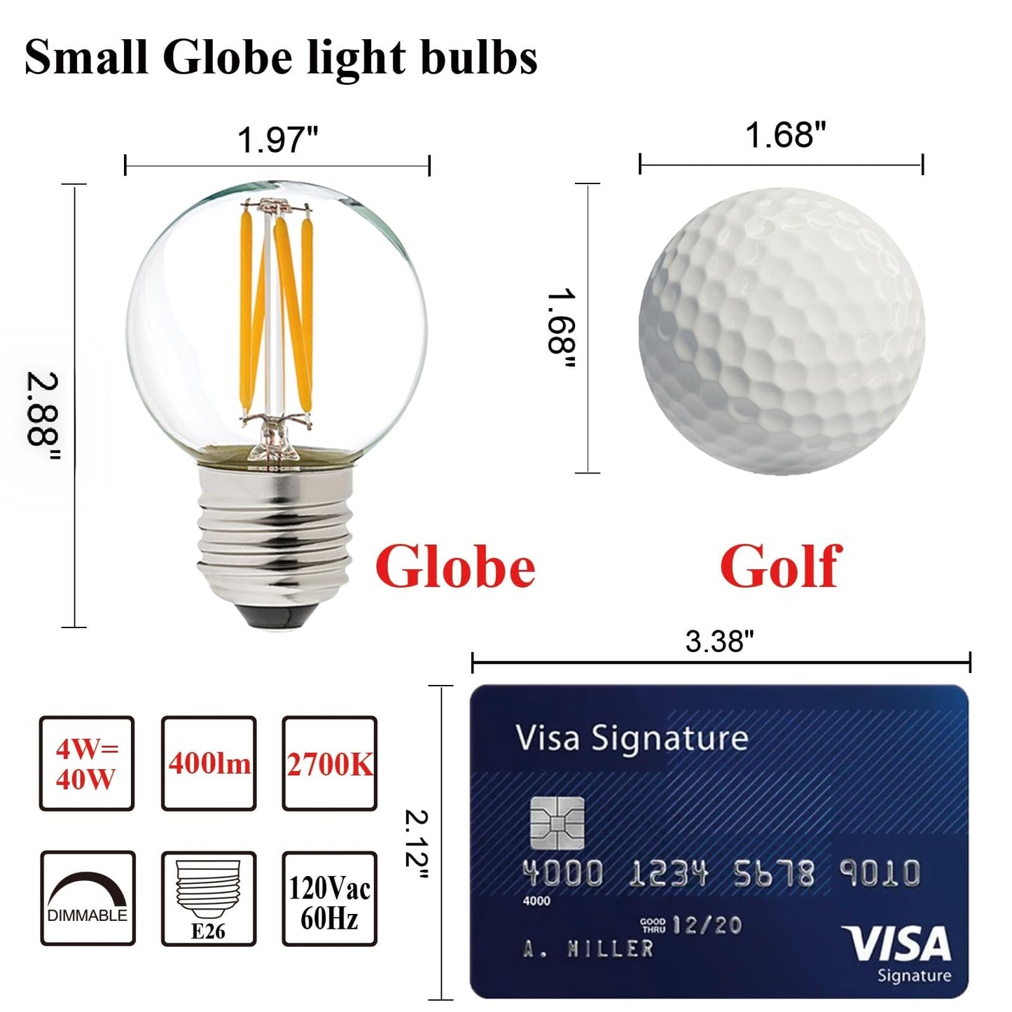 LiteHistory Dimmable g16.5 led Bulb 40W g16 1/2 led Edison Bulb 2700K 4W e26 Globe Light Bulbs for Ceiling Fan,Chandelier,Vanity Light Bulb AC120V 400lm 6Pack