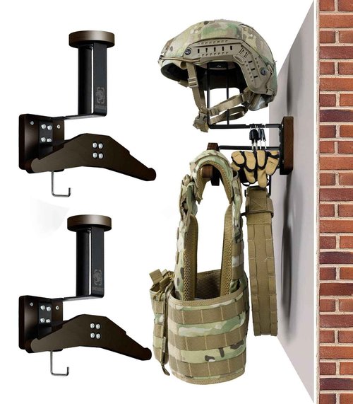 OneTigris Tactical Gear Wall Mount, Motorcycle Helmet Holder Wall Mount Stand, Plate Carrier Rack Jacket Hanger Display Organizer for Police Football Cycling Suit