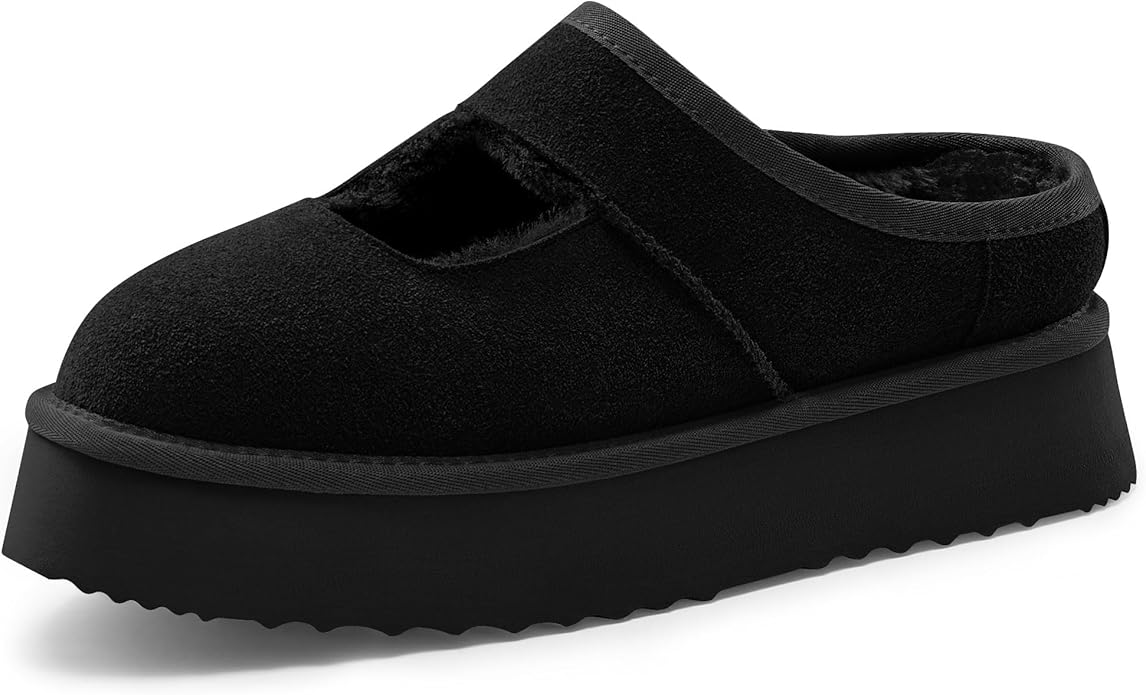 Vilanva Platform Slippers for Women Cozy Fur Lined Slip on Mary Jane Winter Shoes Warm Comfy House Slippers for Indoor Out...