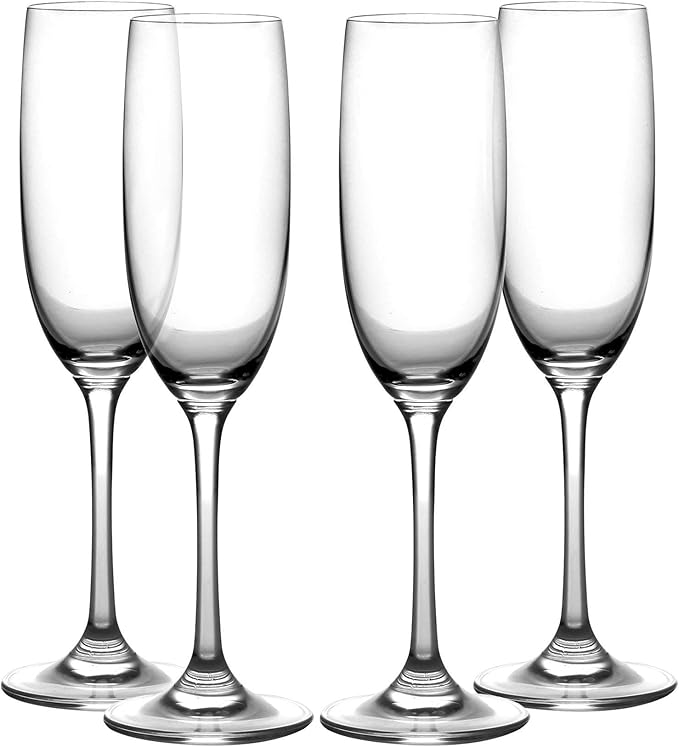 Amlong Crystal Lead-Free Champagne Flutes Glasses, Normal Stem, Set of 4