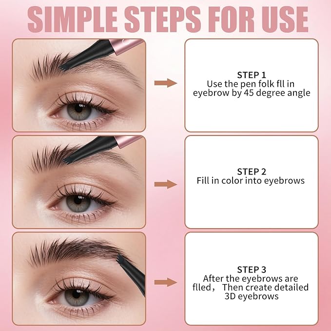 Eyebrow Pen, Waterproof Microblading Eyebrow Pencil, Eye Brown Makeup Pen with a Micro-Fork Tip for Women to Effortlessly Create Hair Like Natural Brows Brown