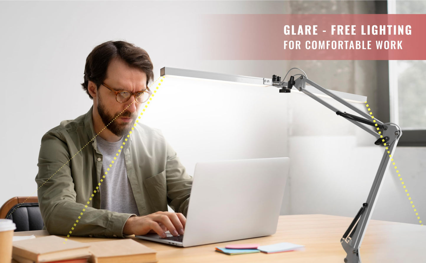 ELEQUS Computer LED Desk Lamp Home Office, Desk Light Bar with Clamp, Architect Table Lamp on Clip for Work, Large Tall Adjustable Flexible Monitor Light, Bright Modern Clamp Lamps for Reading White
