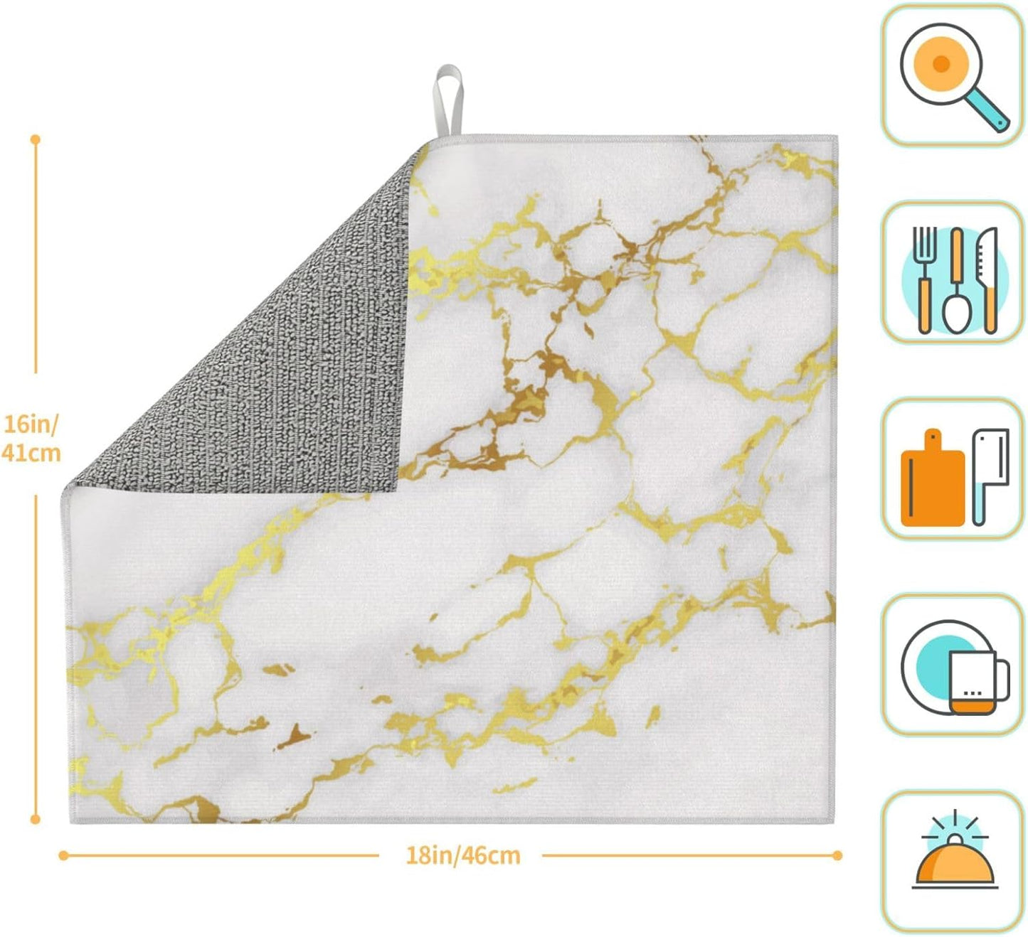 Dish Drying Mat White Golden Marble Nature for Kitchen Counter Absorbent Dishes Drainer Microfiber Small 16x18 Inch