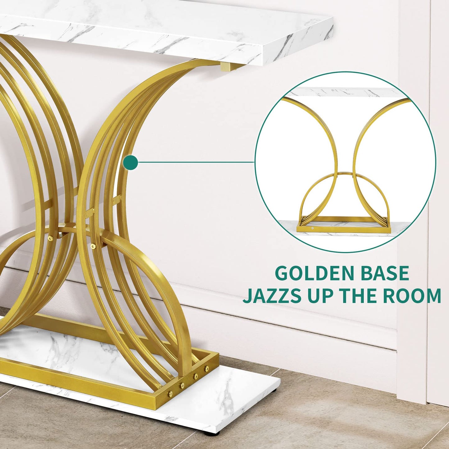 YITAHOME Gold Console Table, Modern Hallway Table, 40 inch Entryway Narrow Sofa Table for Living Room, Hallway, Entryway, Faux Marble White