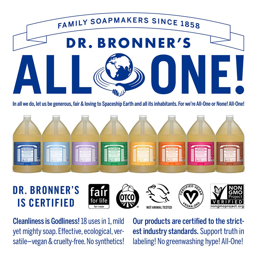 Dr. Bronner's - Pure-Castile Liquid Soap (Baby Unscented, 1 Gallon, 2-Pack) - Made with Organic Oils, 18-in-1 Uses: Face, Hair,