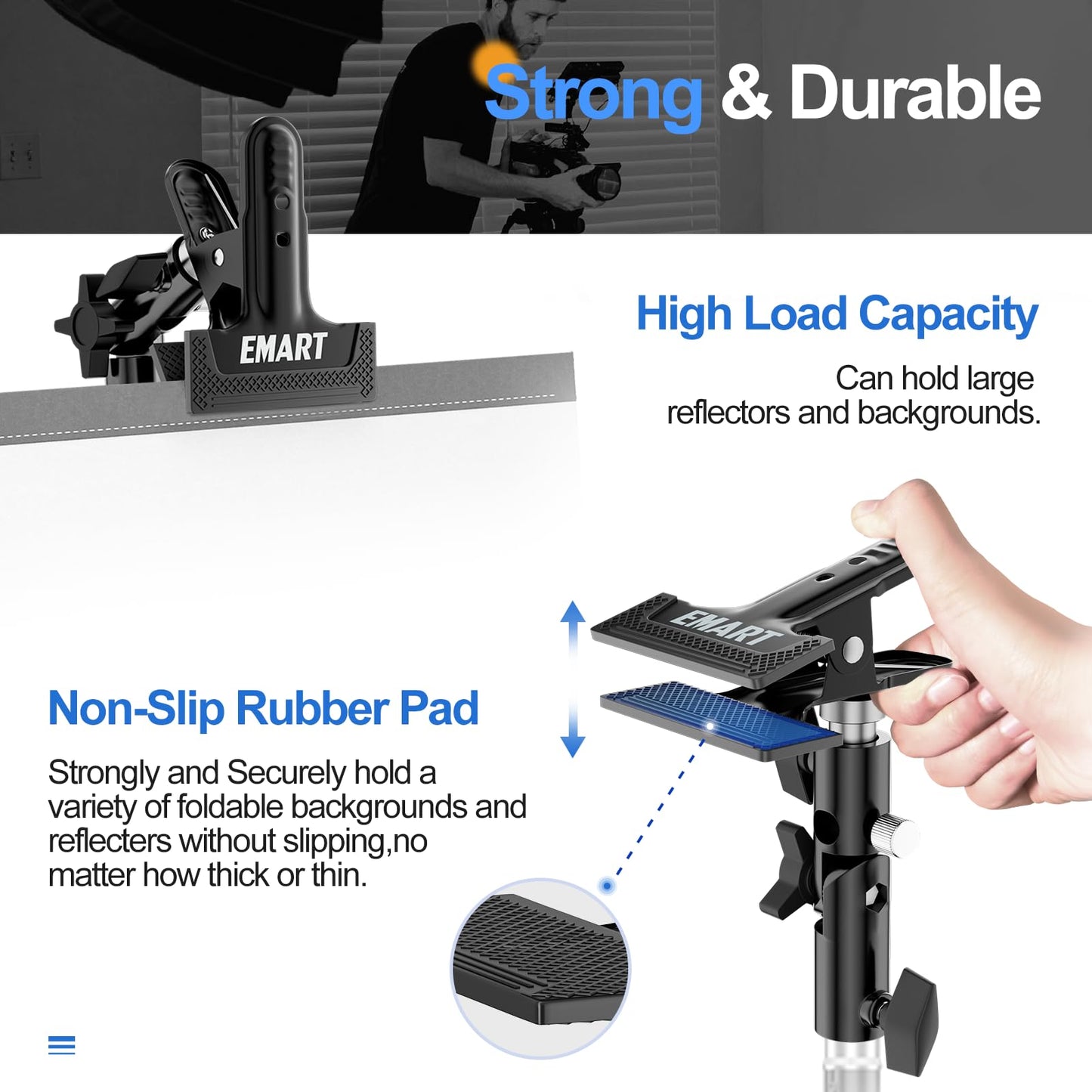 EMART Photography Reflector Holder, Photo Video Studio 5/8" Heavy Duty Metal Clamp Attachment, Light Stand Clip Mount with Umbrella Hole for Backdrop, Diffuser, Lighting