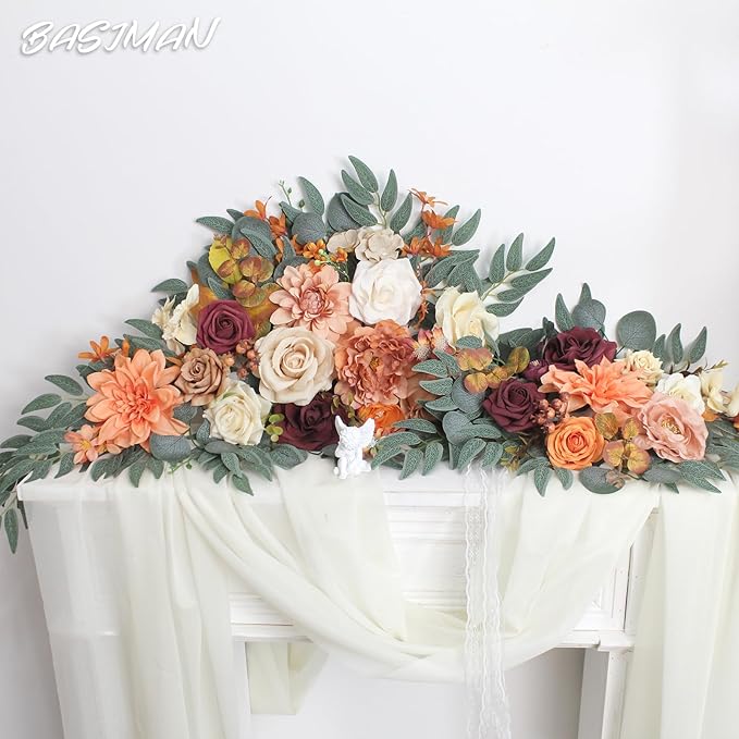 Arch Flowers with Drapes Kit (Pack of 3) for Wedding Ceremony Arbor and Reception Backdrop Decoration Wedding Welcome Signs Floral Birthday Party Decoration