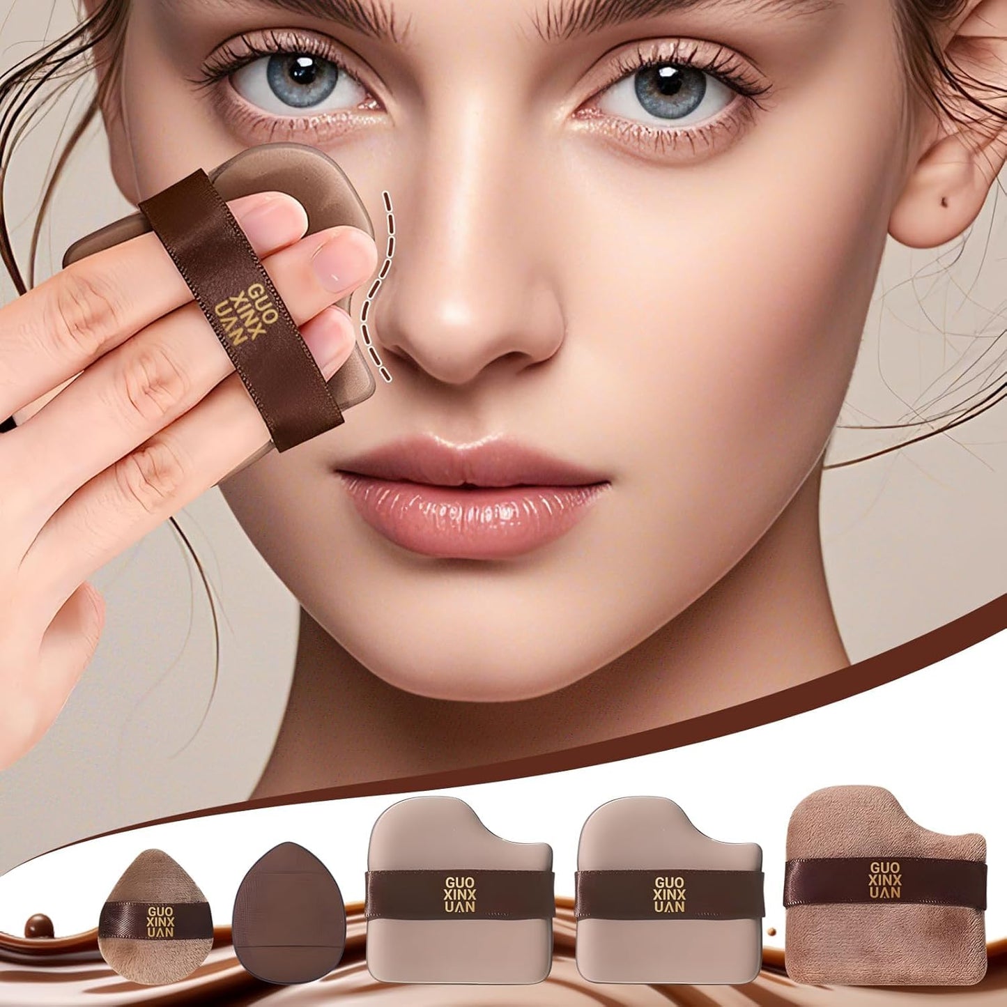 2 Box of 12 Pcs Guoxiaoniu Makeup Puff, Guoxiaoniu Chocolate Color Quick Makeup Mini Foundation Puff Set, Sponge Cushion Puff fo