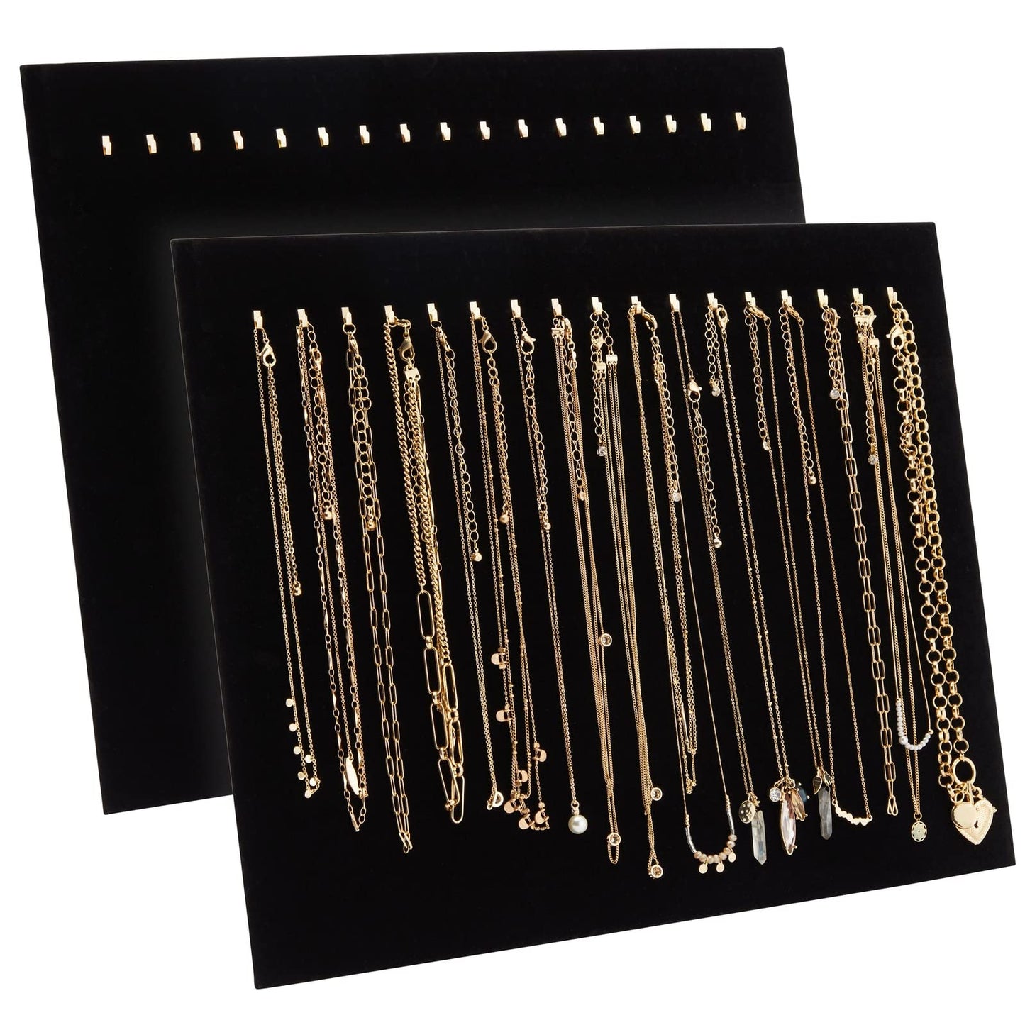 Genie Crafts 2 Pack Jewelry Display for Selling, Black Velvet Boutique Necklace Stands Boards with Hooks for Pop Up Shop (15 x 1