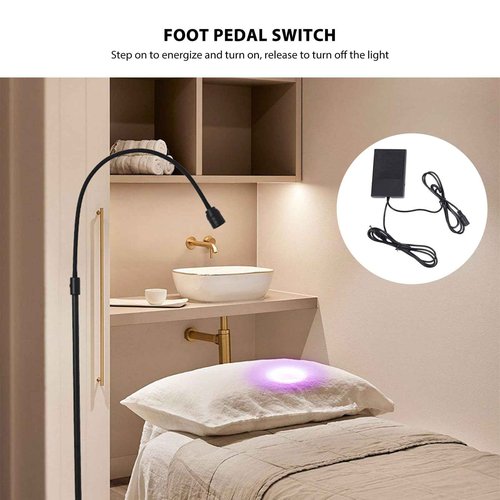 12W UV Lash Light with Foot Pedal, Lash Lamp for Eyelash Extension Grafting Eyebrow Beauty Salon, Lash floor Lamp for Eyelash Tech, Rapid Dry in 2 Seconds, Adjustable Angle and Light Spot Size, Blac