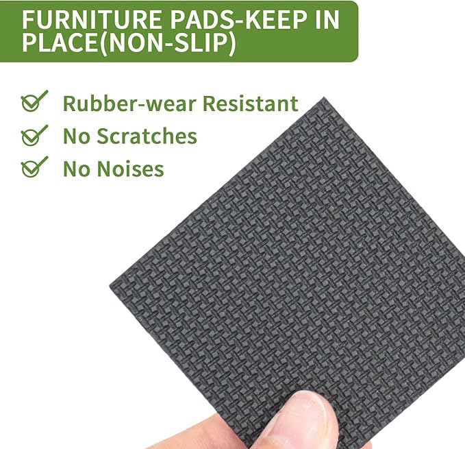COVERCORNER Non Slip Furniture Pads 16 PCS 2 1/2'' Square - Anti Slip Furniture Pads - Self Adhesive Rubber Feet Furniture Feet - Chair Leg Floor Protectors - Keep Furniture in Place