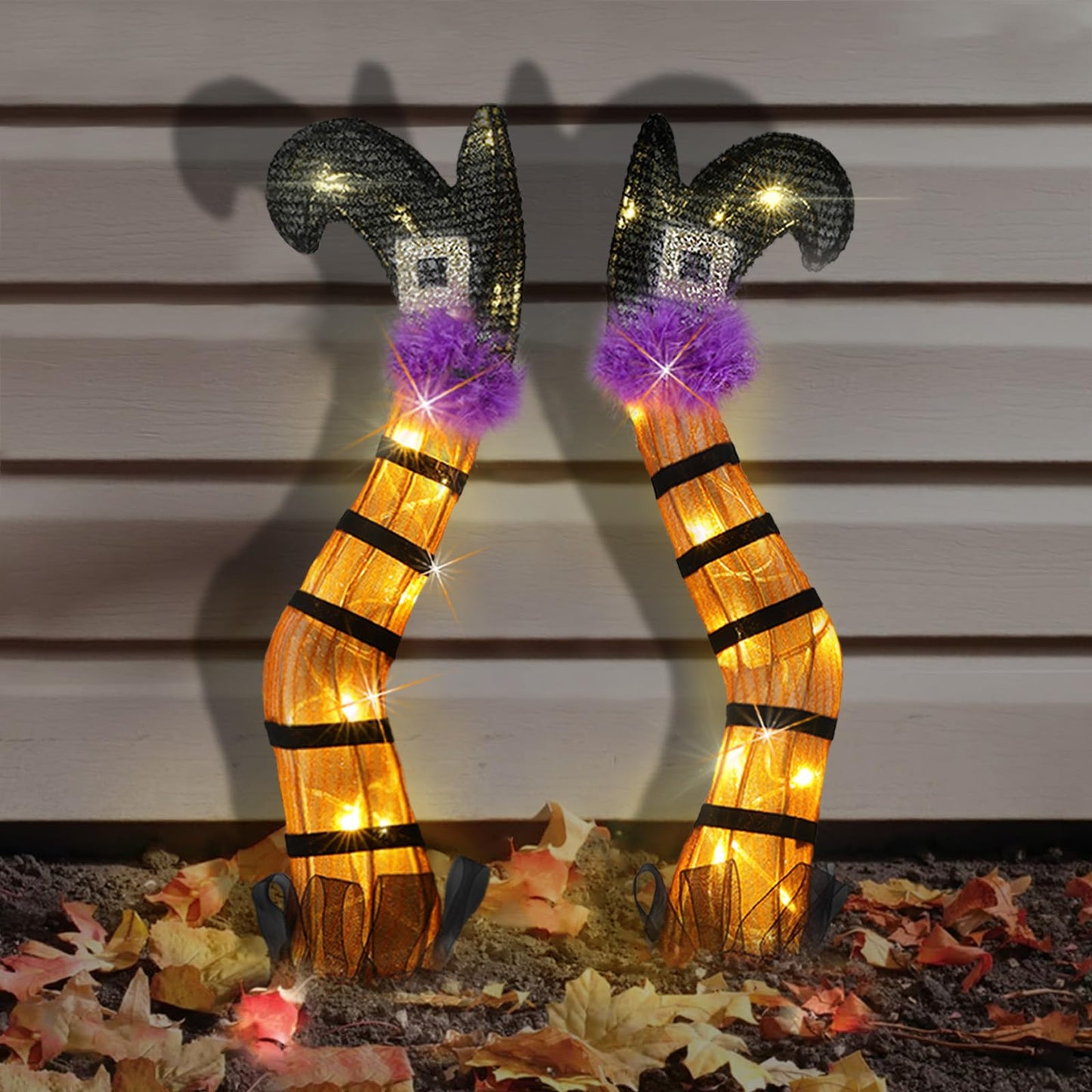 Halloween Lighted Witch Legs Outdoor 22’’ Set of 2 Orange Witch Legs Battery Operated with Warm White LEDs Outdoor Yard Lawn Garden Decor