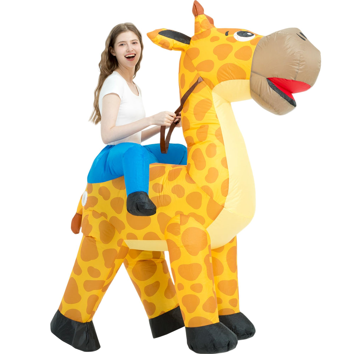 One Casa Inflatable Costume Adult,Blow Up Costumes,Ride On Giraffe Costume,Halloween Costumes for Men Women (72INCH)
