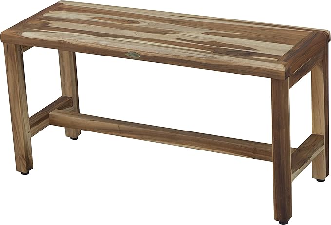 EcoDecors Eleganto 35 Inch Natural Color Waterproof Teak Wood Shower Bench Stool Seat Chair For Inside Shower Provides Safety, Storage, and Organization For Bathroom Accessories
