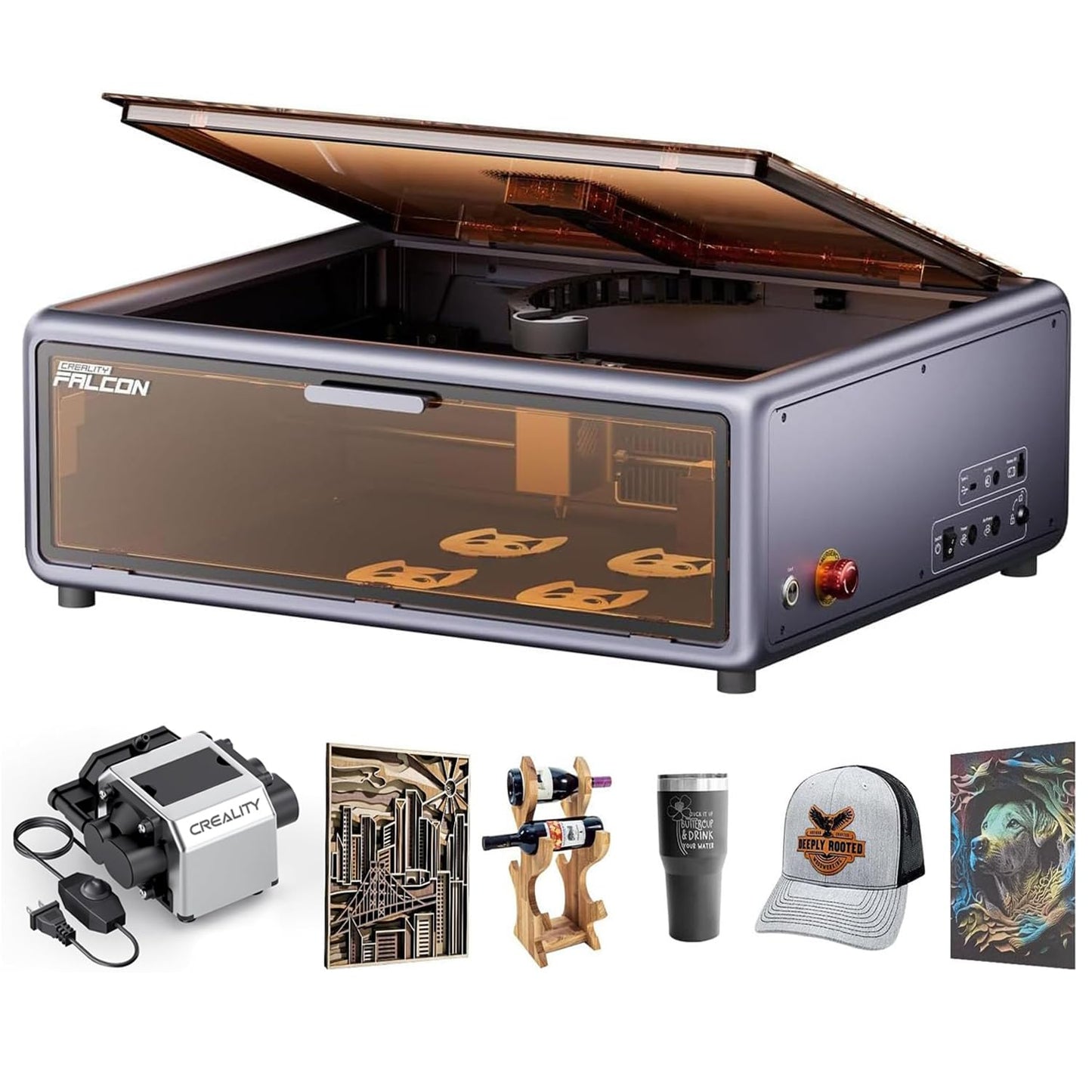 CREALITY FALCON A1 10W Laser Engraver, 80W Enclosed Laser Cutter and Engraver Machine with Air Assist, Smart Camera Positioning, 600mm/s Speed, Smart Material Recognition, Ideal for Wood & Metal